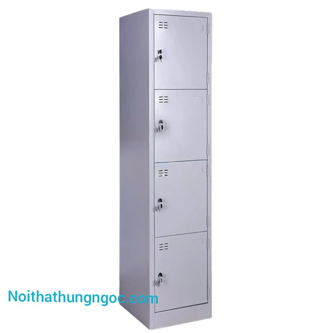 Tủ sắt locker 4 ngăn 1 cột dọc sơn tĩnh điện màu ghi sáng HN211 Nội Thất Hùng Ngọc