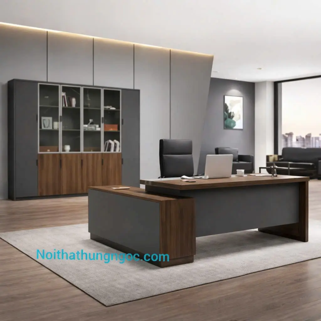 Hình ảnh thực tế Bàn Giám Đốc Hiện Đại Kèm Tủ Phụ-HN1111