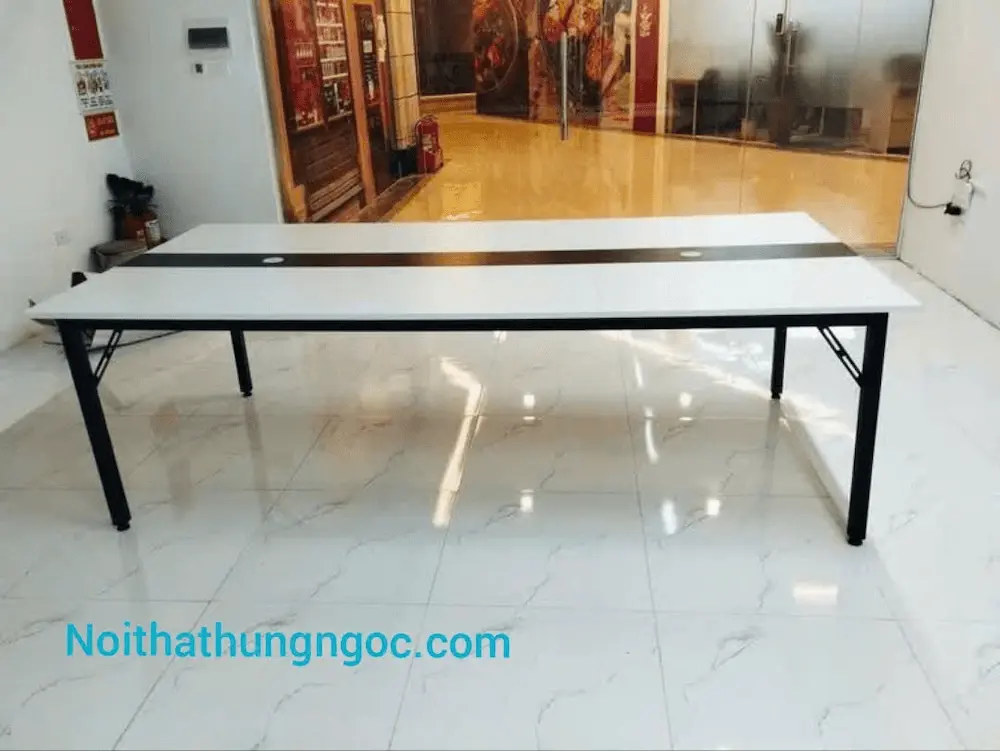 Nội Thất Hùng Ngọc - Bàn họp chân sắt độc lập 2m4 HN1201 mặt gỗ MFC hiện đại