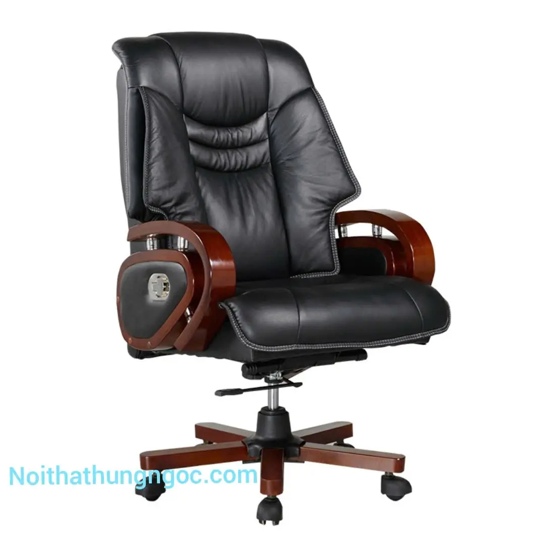 Ghế giám đốc ngả lưng GD02 bọc da PU chân gỗ thực tế Nội Thất Hùng Ngọc