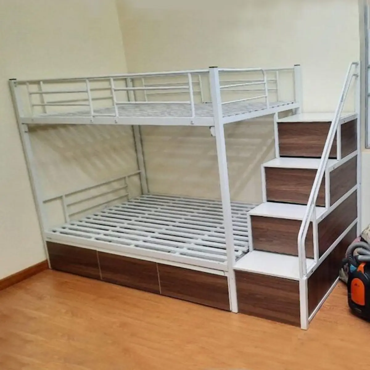 Nội Thất Hùng Ngọc - Giường Sắt 2 Tầng Cao Cấp Kết Hợp Bậc Thang Hộp Gỗ HN412