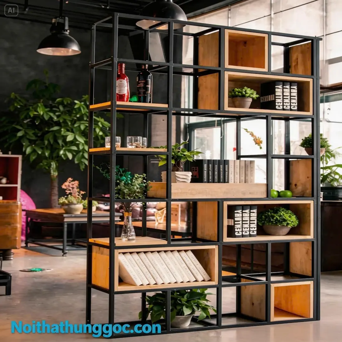 Nội thất Hùng Ngọc - Kệ Trang Trí Khung Sắt Gỗ MDF - HN1602