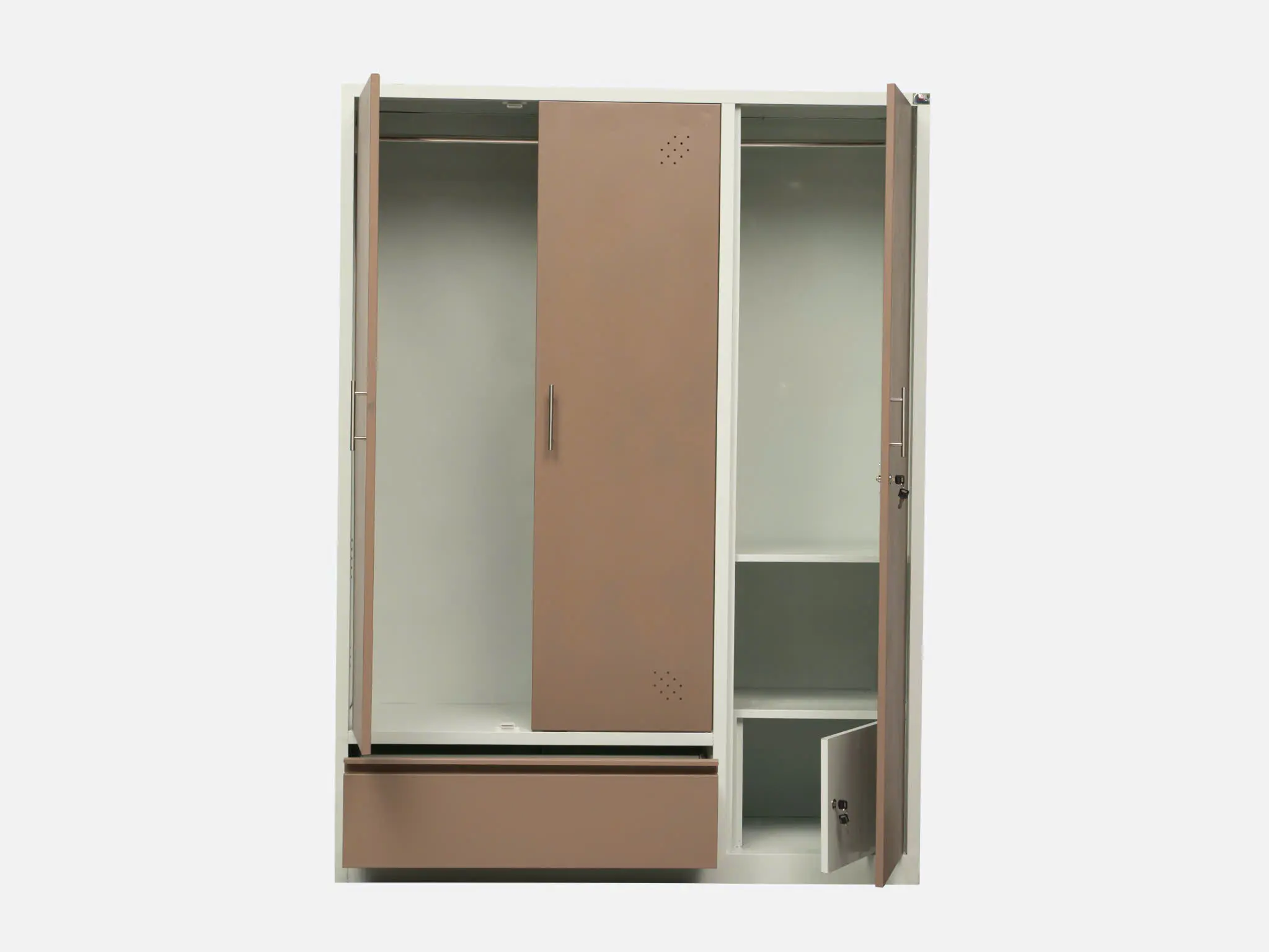 Ảnh thực tế Tủ Sắt Quần Áo 3 Cánh Trắng Nâu - HN911