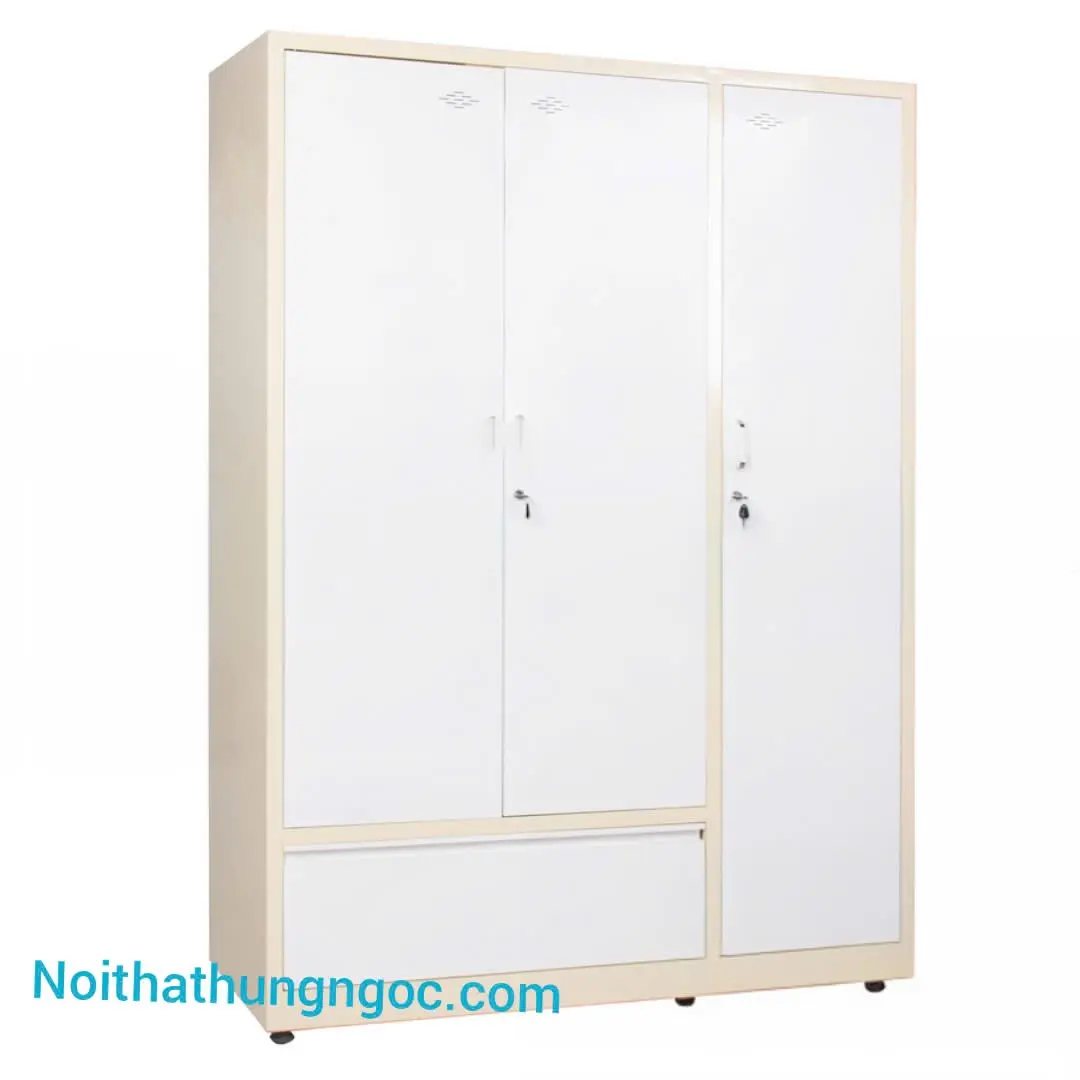 Hình ảnh thực tế Tủ Sắt Quần Áo 3 Cánh Trắng Vàng - HN905