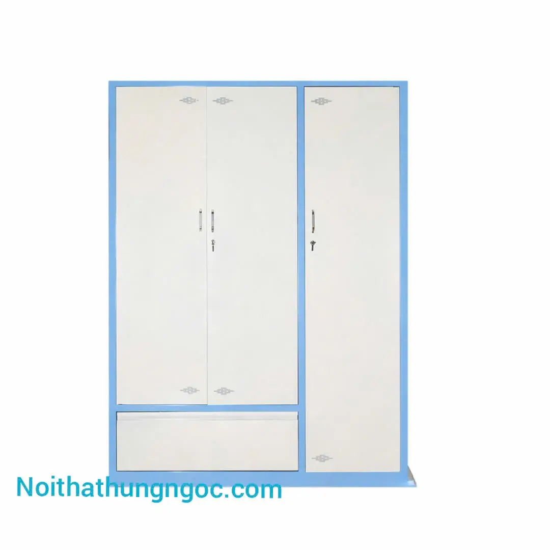 Nội thất Hùng Ngọc - Tủ Sắt Quần Áo 3 Cánh Trắng Xanh - HN906
