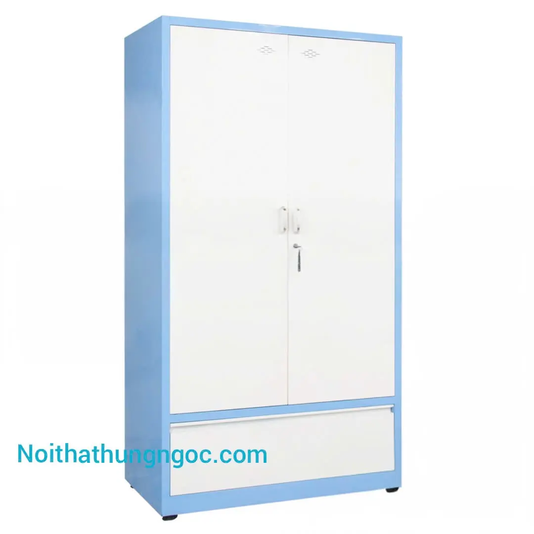 Nội thất Hùng Ngọc - Tủ Sắt Quần Áo 2 Cánh Trắng Xanh - HN909