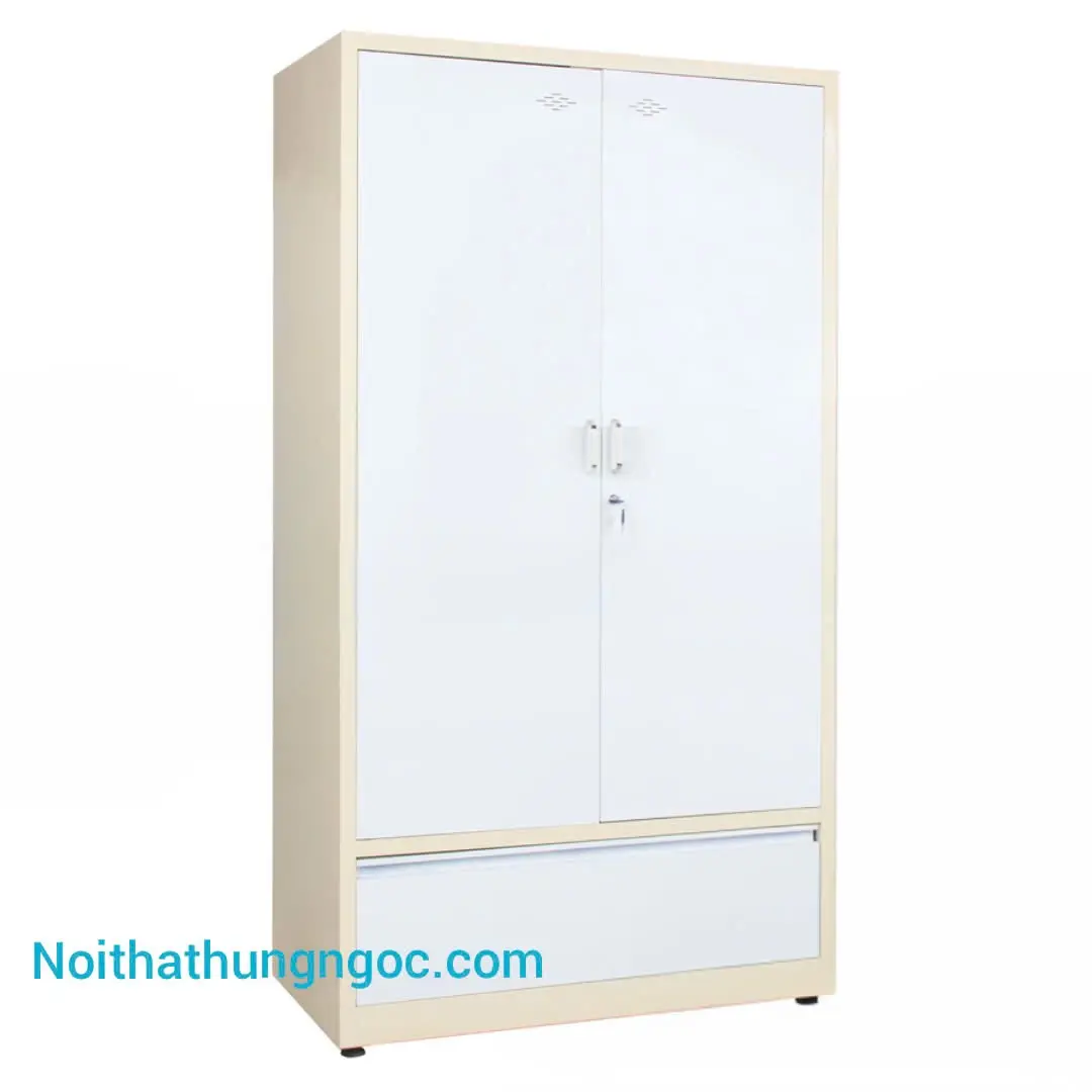Nội thất Hùng Ngọc - Tủ Sắt Quần Áo 2 Cánh Trắng Vàng - HN910