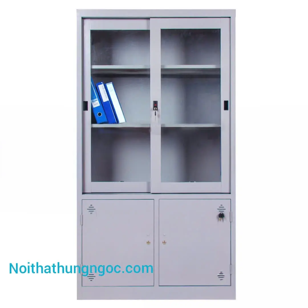 Tủ sắt hồ sơ 2 cánh lùa sơn tĩnh điện chống han gỉ HN1405 Nội Thất Hùng Ngọc