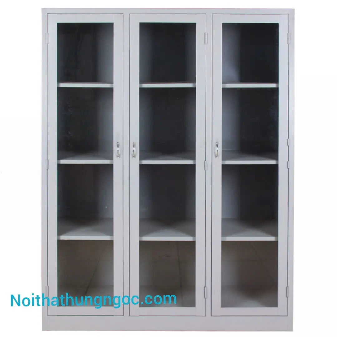 Tủ sắt hồ sơ 3 cánh kính sơn tĩnh điện chống han gỉ HN1410 Nội Thất Hùng Ngọc